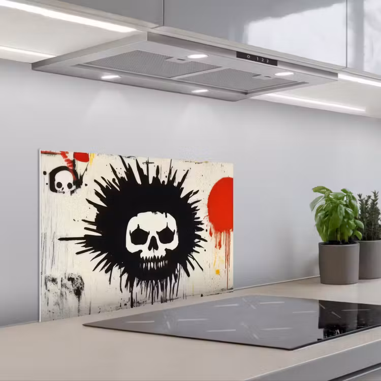 Spatscherm keuken - Graffiti - Schedel - Abstract - Rood — 4
