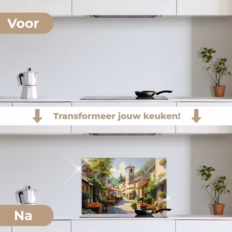 Spatscherm keuken - Dorp - Zon - Kraampjes - Huizen — 3