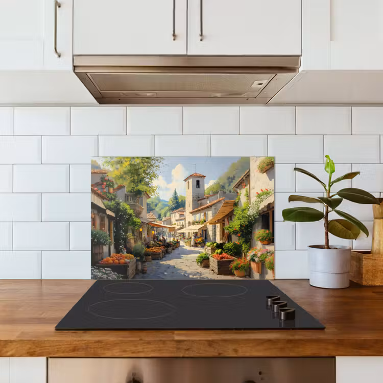 Spatscherm keuken - Dorp - Zon - Kraampjes - Huizen — 6