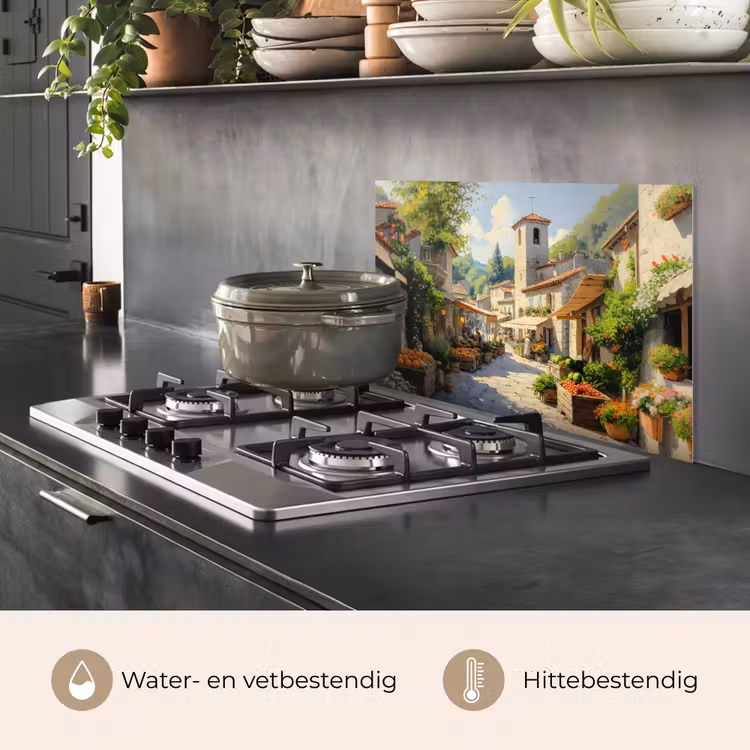 Spatscherm keuken - Dorp - Zon - Kraampjes - Huizen — 7