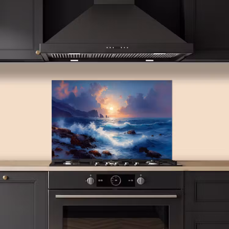 Spatscherm keuken - Golven - Zee - Kleurrijk - Rotsen — 2