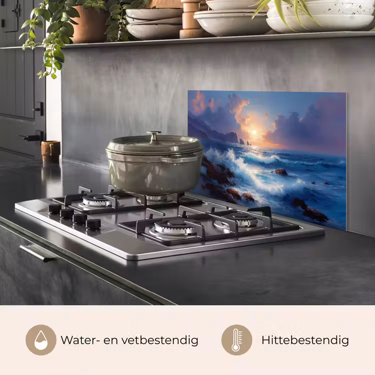 Spatscherm keuken - Golven - Zee - Kleurrijk - Rotsen — 7