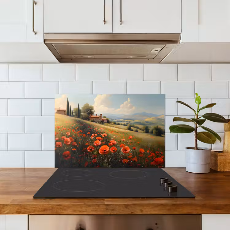Spatscherm keuken - Klaprozen - Rood - Heuvels - Landschap — 6