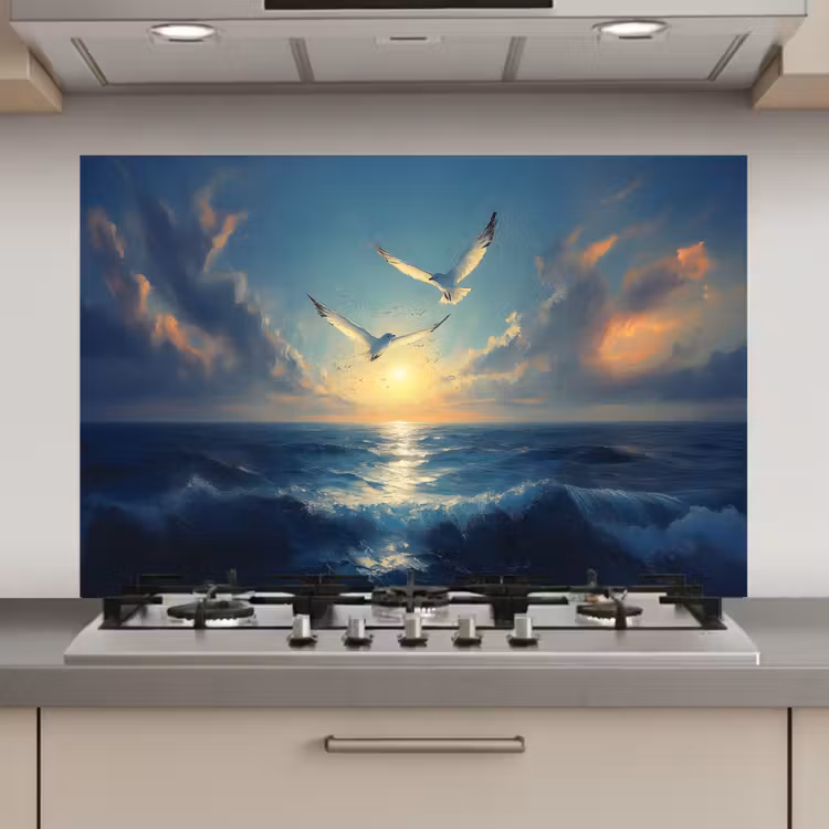 Spatscherm keuken - Meeuwen - Zee - Wolken -Blauw — 1