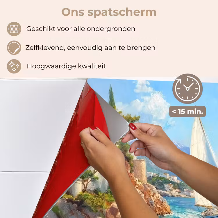 Spatscherm keuken - Zeilboot - Rotsen - Kust - Huizen — 4