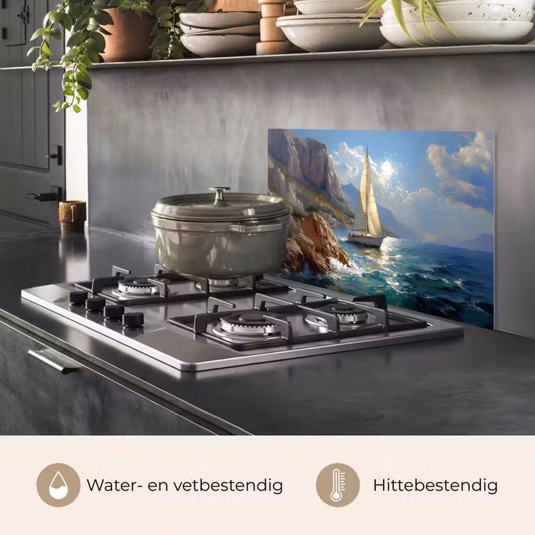 Spatscherm keuken - Zeilschip - Zee - Rotsen - Wolken — 7