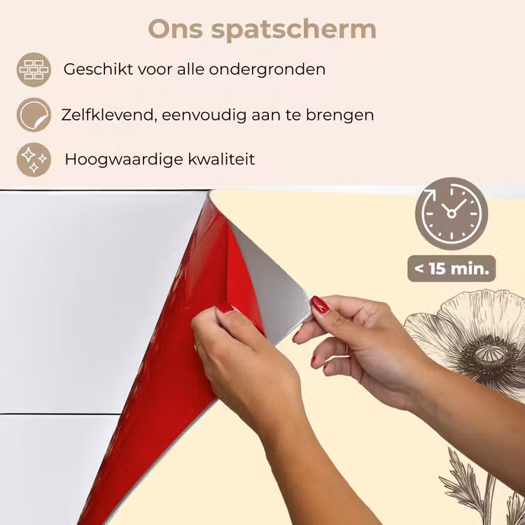 Spatscherm keuken - Klaproos - Illustratie - Zwart — 4