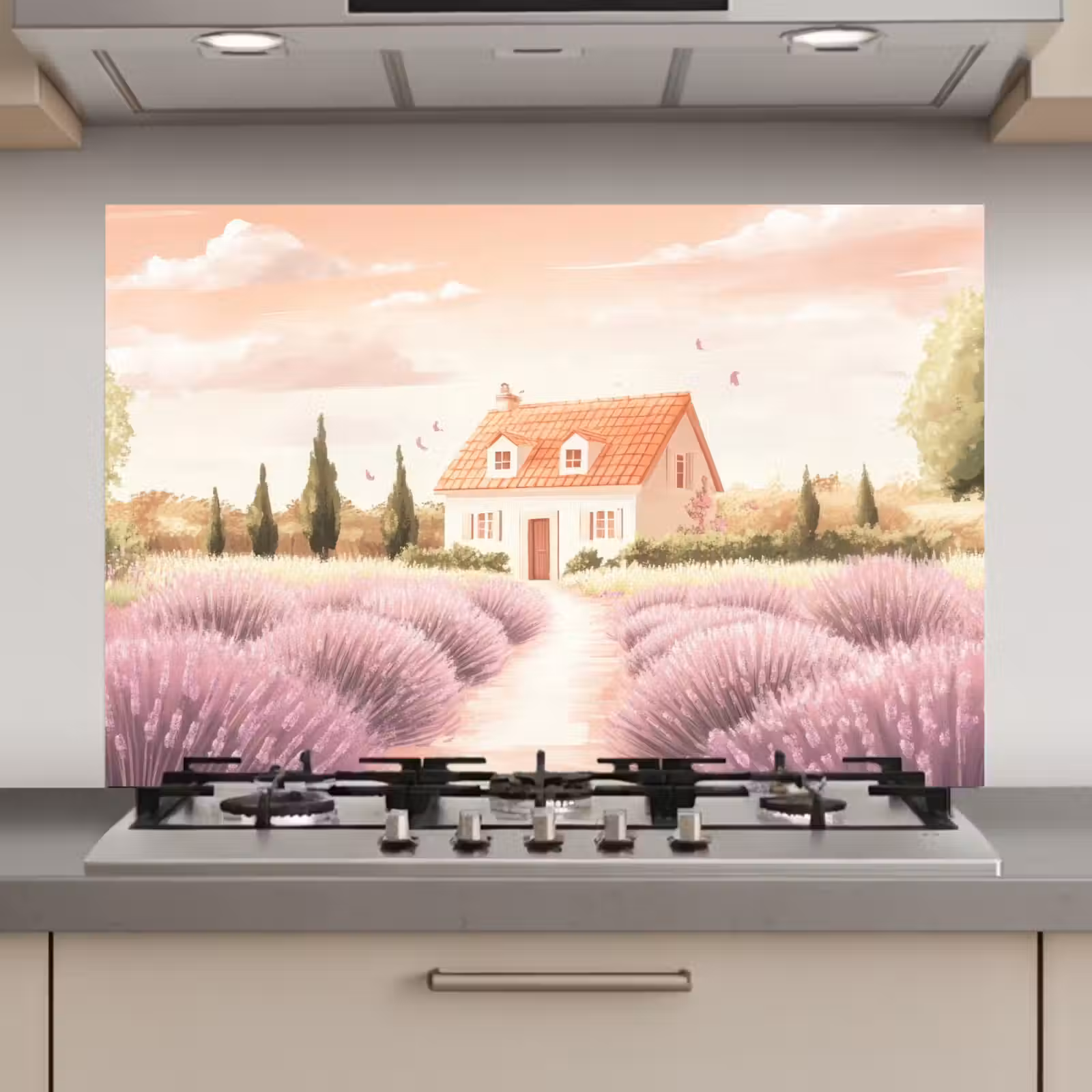Spatscherm keuken - Lavendelveld - Huis - Paars — 1