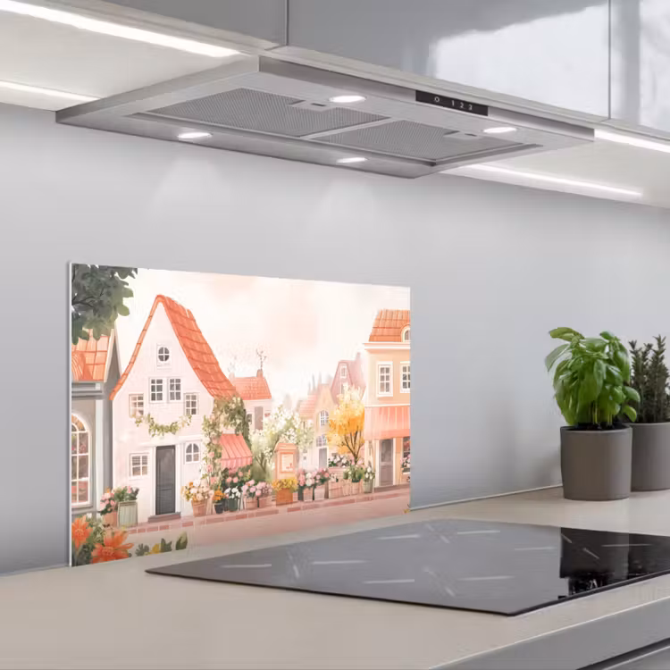 Spatscherm keuken - Bloemen - Huizen - Dorp — 5