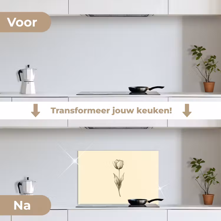 Spatscherm keuken - Illustratie - Tulp - Zwart — 3