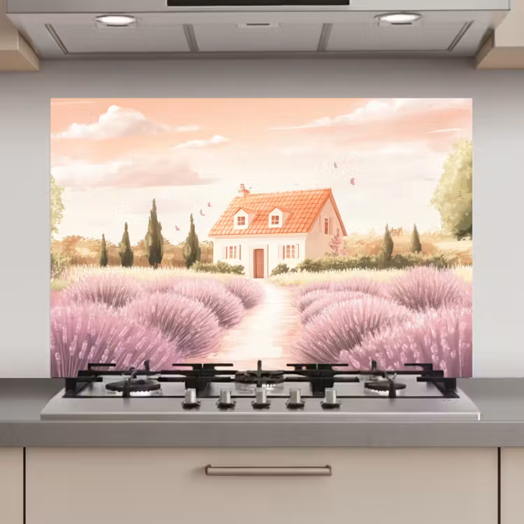 Spatscherm keuken - Lavendelveld - Huis - Paars — 1