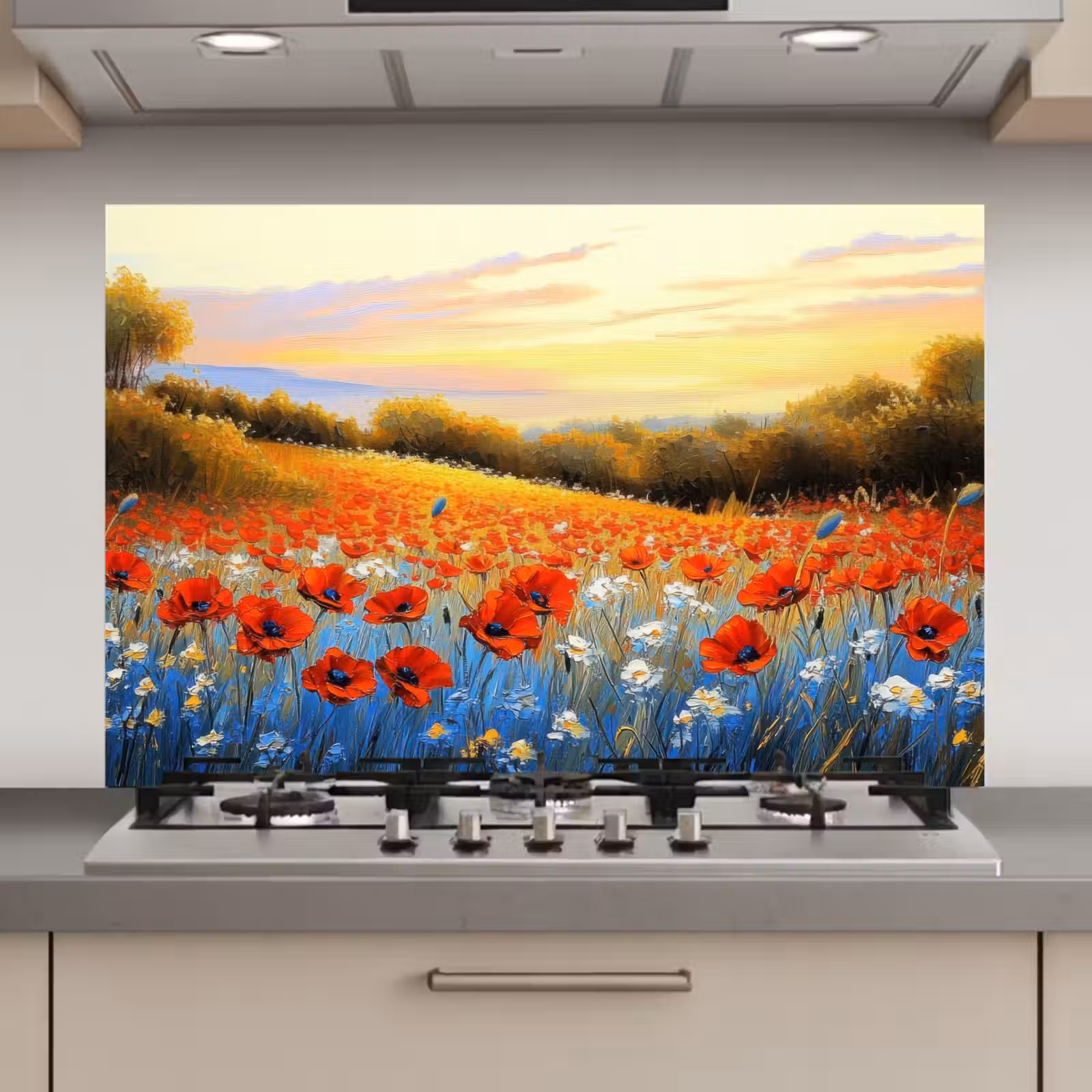 Spatscherm keuken - Klaproos - Bloemenveld - Kleurrijk — 1