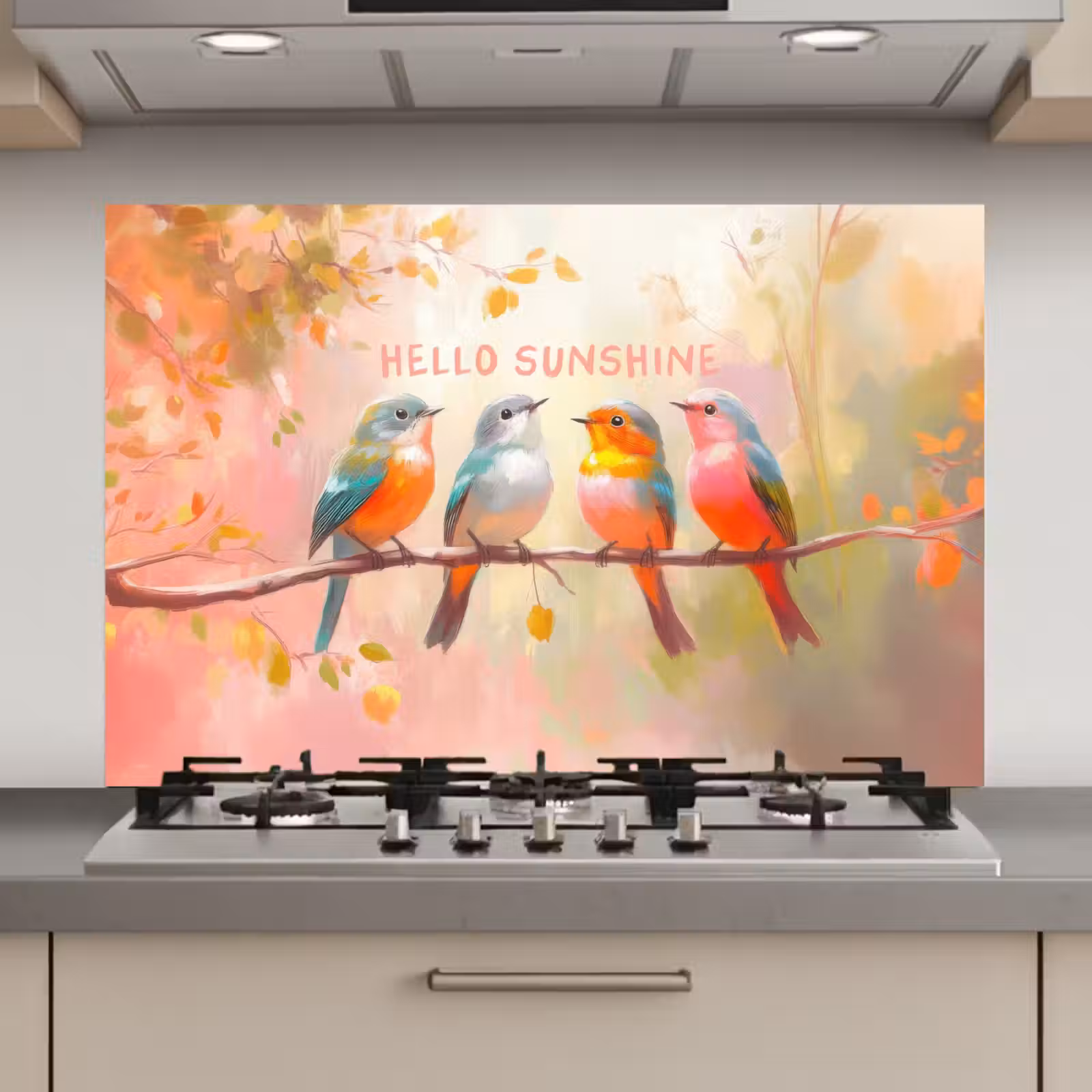 Spatscherm keuken - Vogels - Tak - Quote - Roze — 1