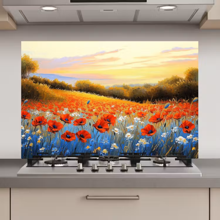 Spatscherm keuken - Klaproos - Bloemenveld - Kleurrijk — 1