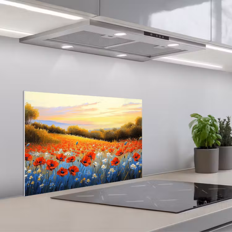 Spatscherm keuken - Klaproos - Bloemenveld - Kleurrijk — 5