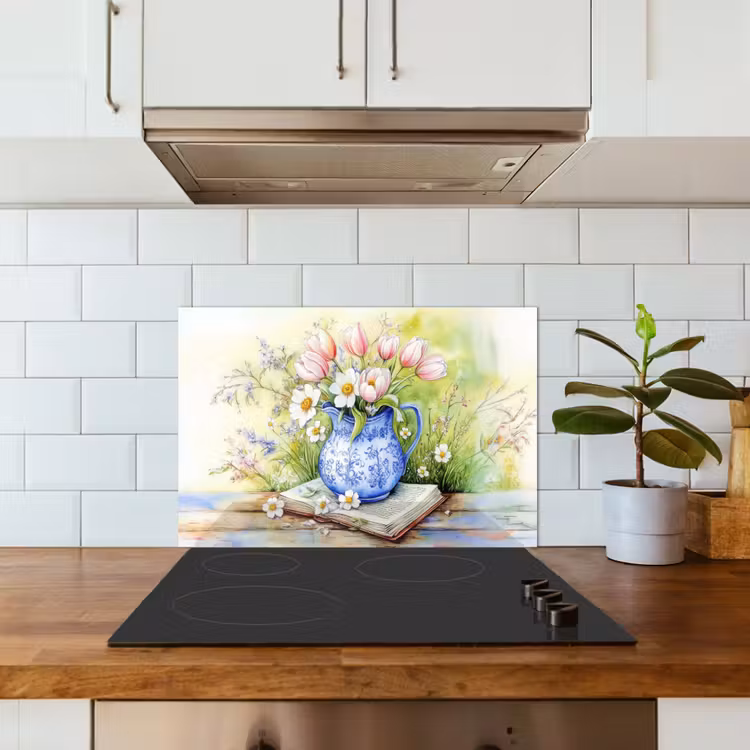 Spatscherm keuken - Vaas - Delftsblauw - Madeliefjes — 6
