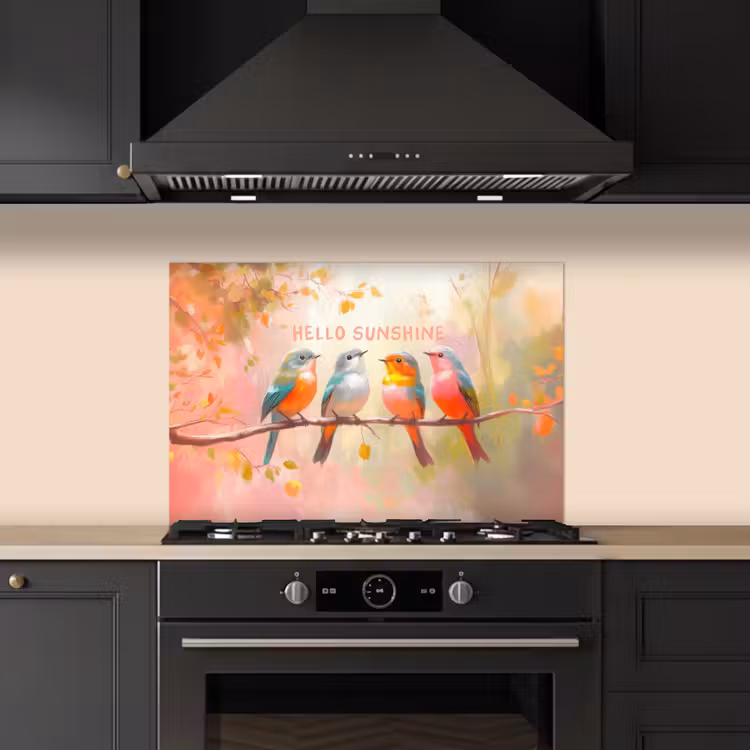 Spatscherm keuken - Vogels - Tak - Quote - Roze — 2