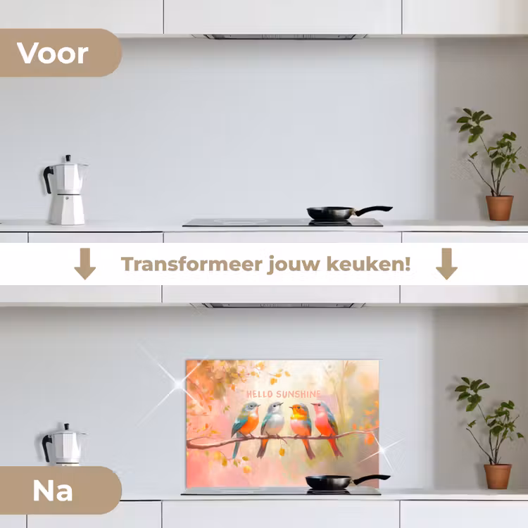 Spatscherm keuken - Vogels - Tak - Quote - Roze — 3