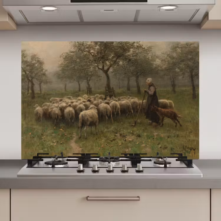 Spatscherm keuken - Herderin met kudde schapen - Schilderij van Anton Mauve — 1