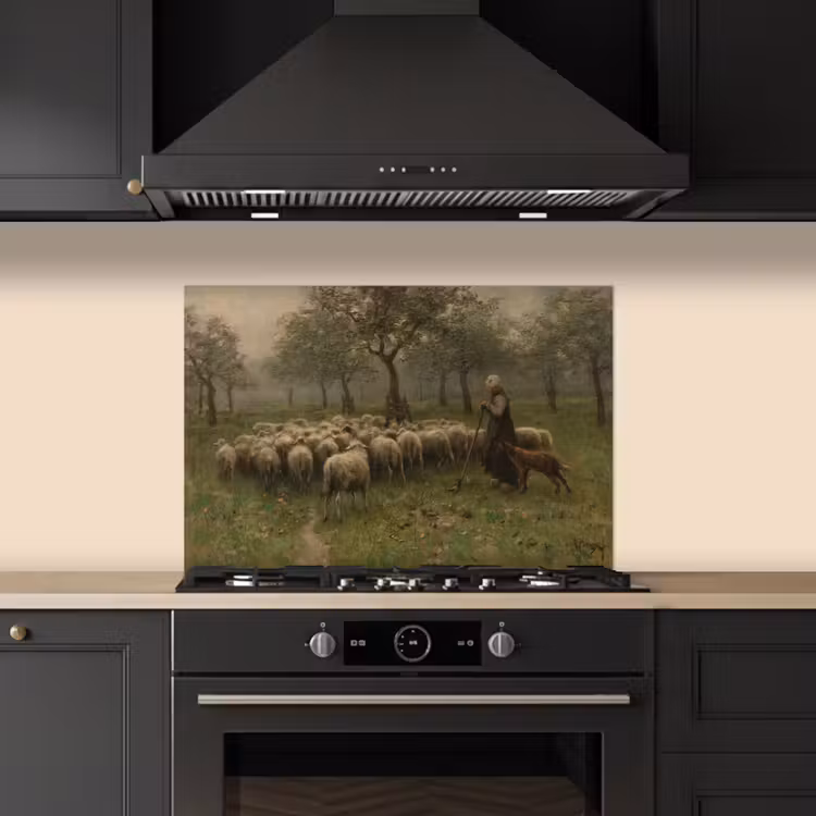 Spatscherm keuken - Herderin met kudde schapen - Schilderij van Anton Mauve — 2