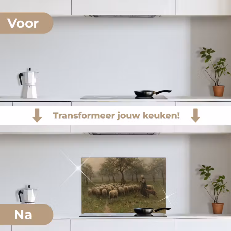 Spatscherm keuken - Herderin met kudde schapen - Schilderij van Anton Mauve — 3