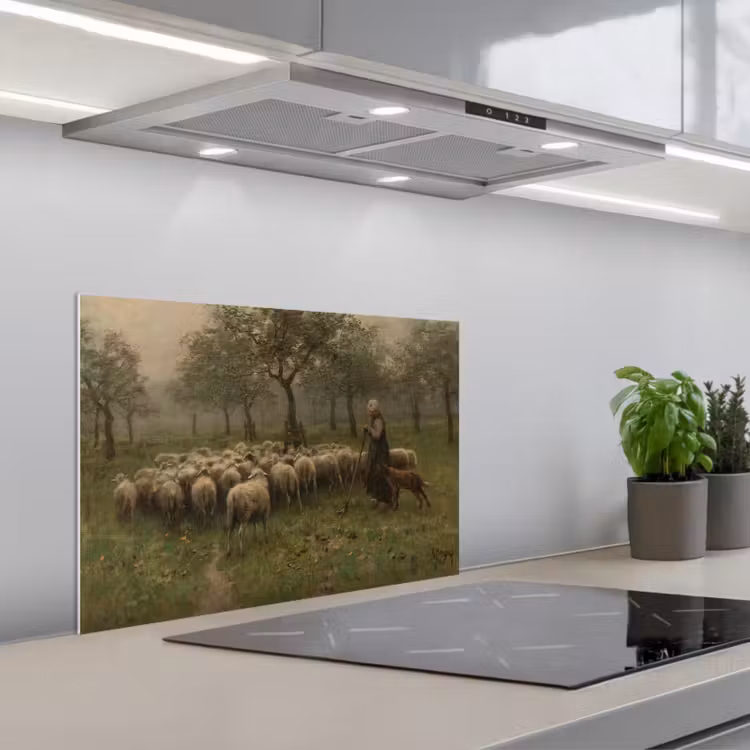 Spatscherm keuken - Herderin met kudde schapen - Schilderij van Anton Mauve — 5