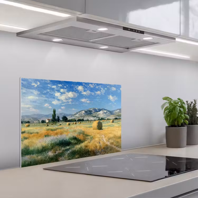 Spatscherm keuken - Landschap - Strobalen - Bergen - Wolken — 5