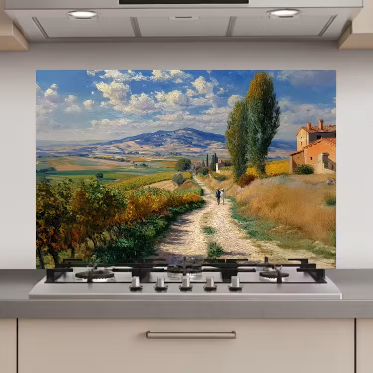 Spatscherm keuken - Mensen - Wandelen - Zandpad - Velden — 1