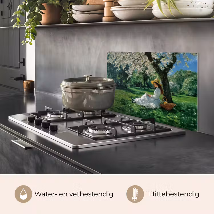 Spatscherm keuken - Vrouw - Boom - Boek - Mandje — 7