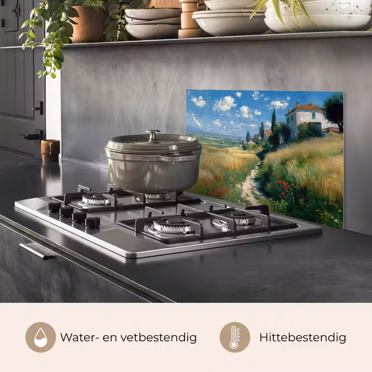 Spatscherm keuken - Zandpad - Huis - Bomen - Grasveld — 7