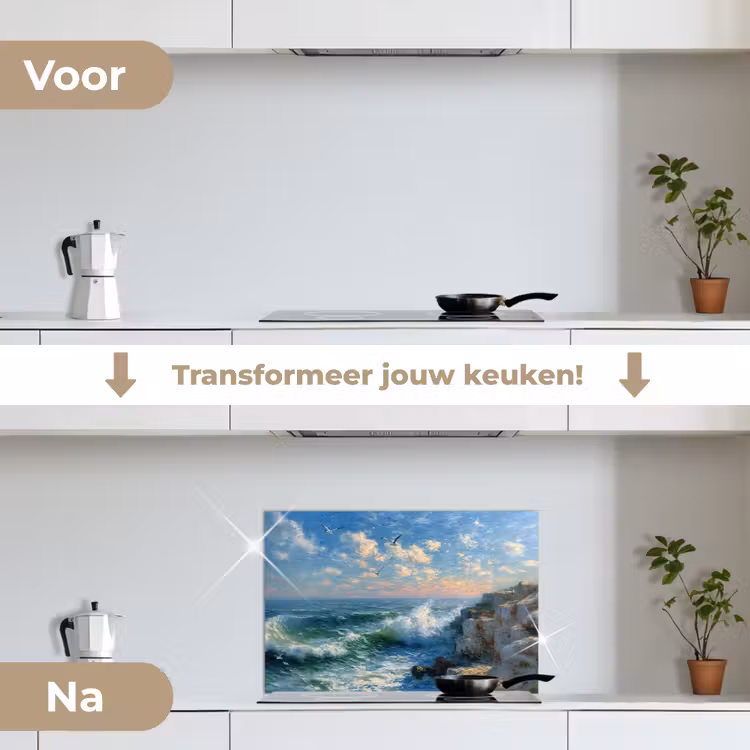Spatscherm keuken - Zee - Golven - Rotsen - Meeuwen — 3