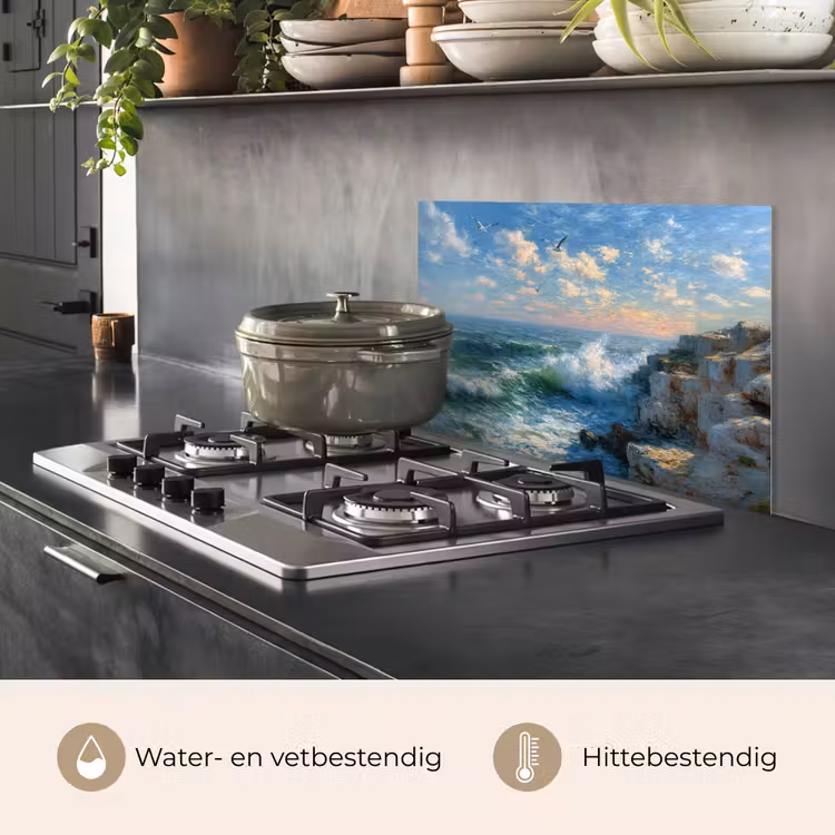 Spatscherm keuken - Zee - Golven - Rotsen - Meeuwen — 7