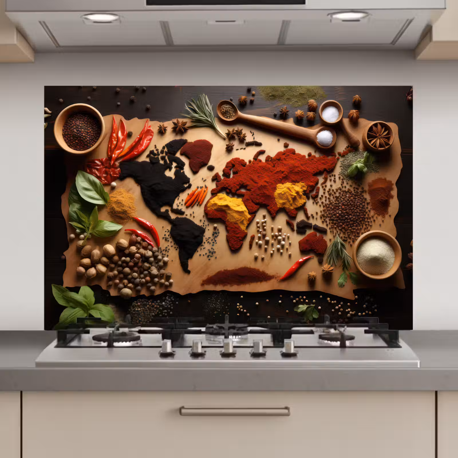 Spatscherm keuken - Wereldkaart van Kruiden — 1