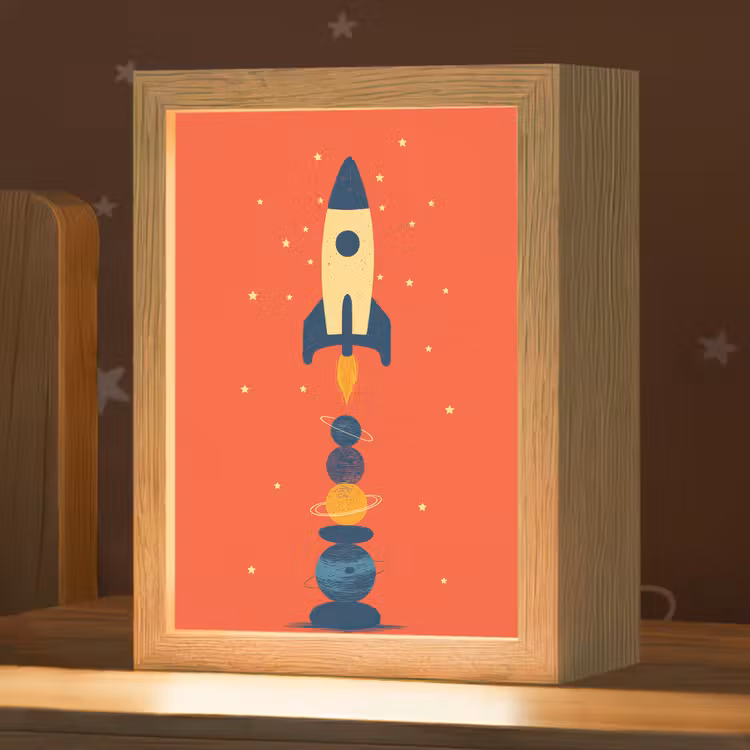 Nachtlampje - Raket met Planeten Rood