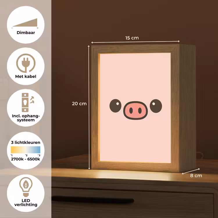 Nachtlampje - Varken - Roze - Minimalistisch — 8