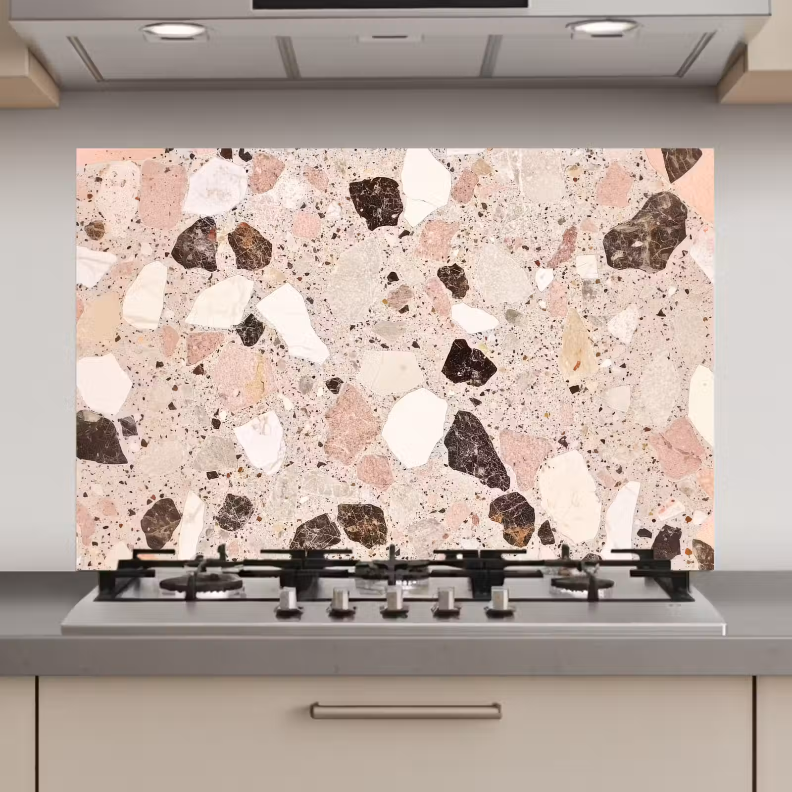 Spatscherm keuken - Licht - Roze - Terrazzo - Stenen — 1