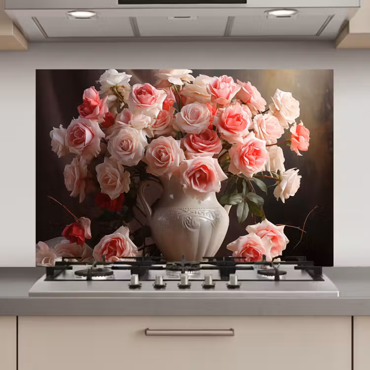 Spatscherm keuken - Bloemen - Rozen - Vaas - Stilleven - Boeket — 1