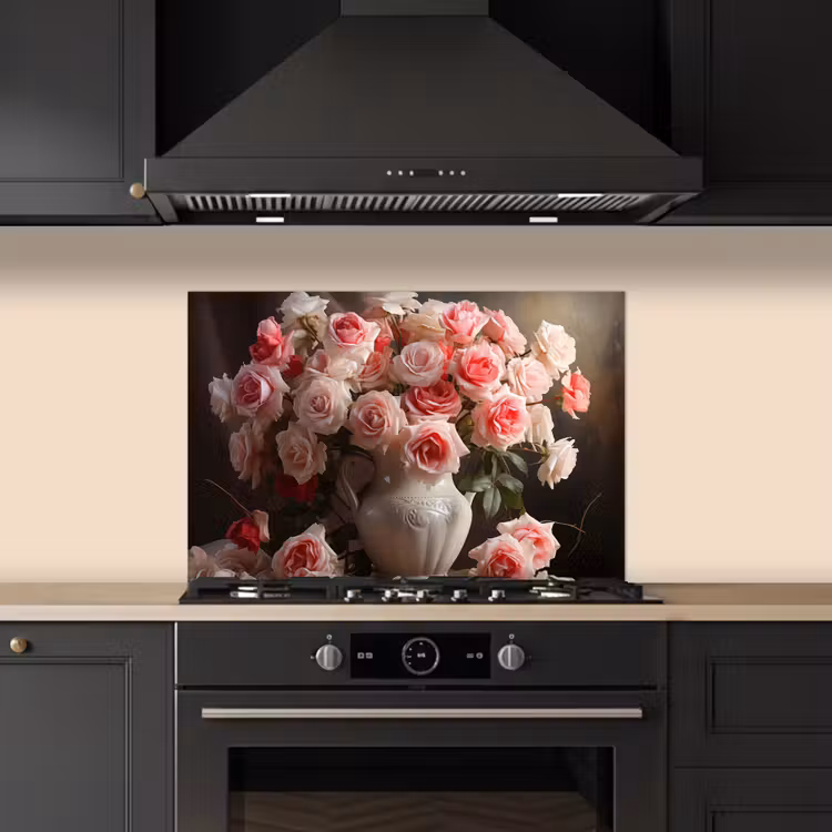 Spatscherm keuken - Bloemen - Rozen - Vaas - Stilleven - Boeket — 2