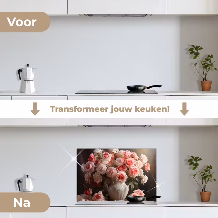 Spatscherm keuken - Bloemen - Rozen - Vaas - Stilleven - Boeket — 3