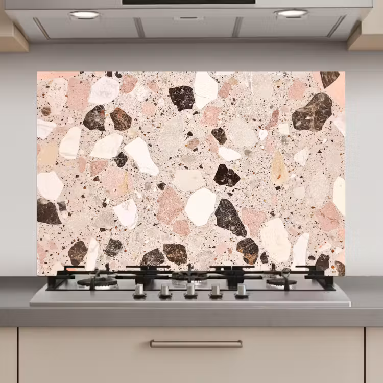 Spatscherm keuken - Licht - Roze - Terrazzo - Stenen — 1