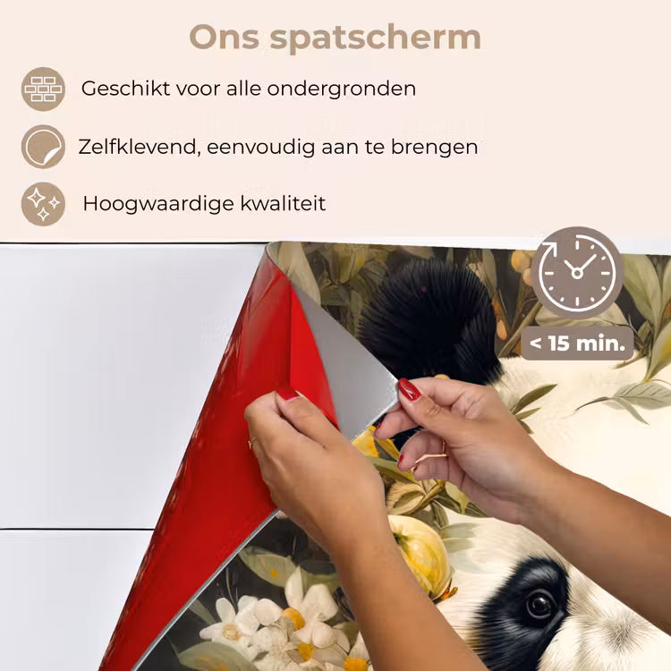 Spatscherm keuken - Panda - Pandabeer - Wilde dieren - Natuur - Bloemen — 4