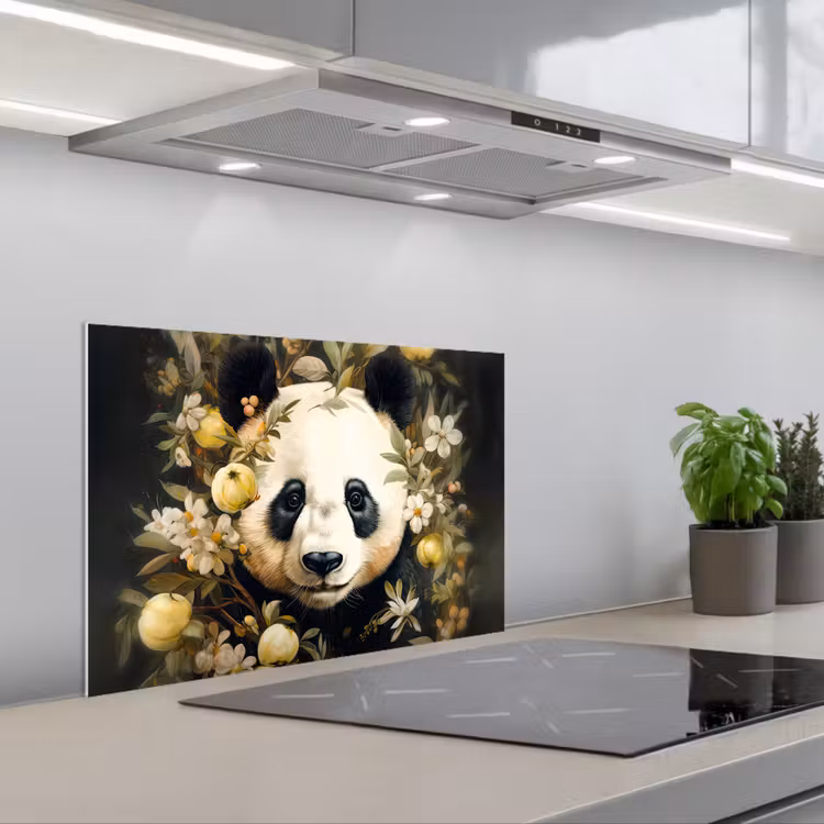 Spatscherm keuken - Panda - Pandabeer - Wilde dieren - Natuur - Bloemen — 5