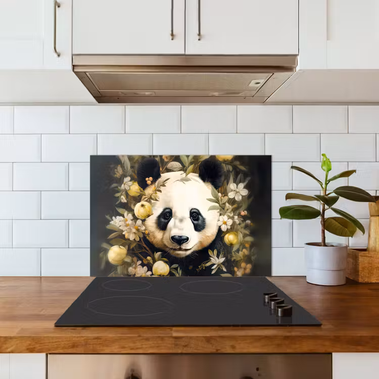 Spatscherm keuken - Panda - Pandabeer - Wilde dieren - Natuur - Bloemen — 6