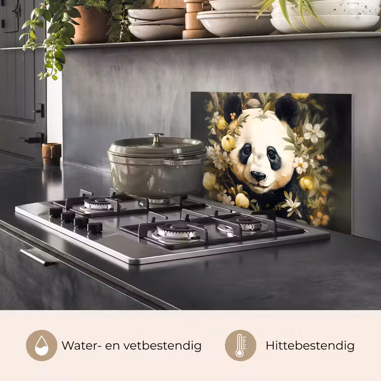 Spatscherm keuken - Panda - Pandabeer - Wilde dieren - Natuur - Bloemen — 7