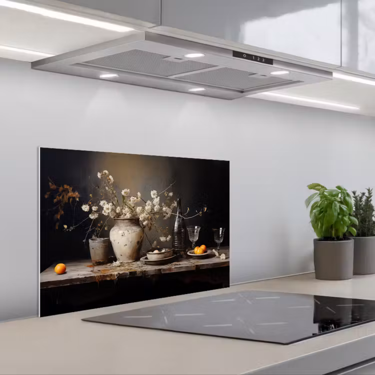 Spatscherm keuken - Stilleven - Bloemen - Boeket - Vaas - Wijn — 5