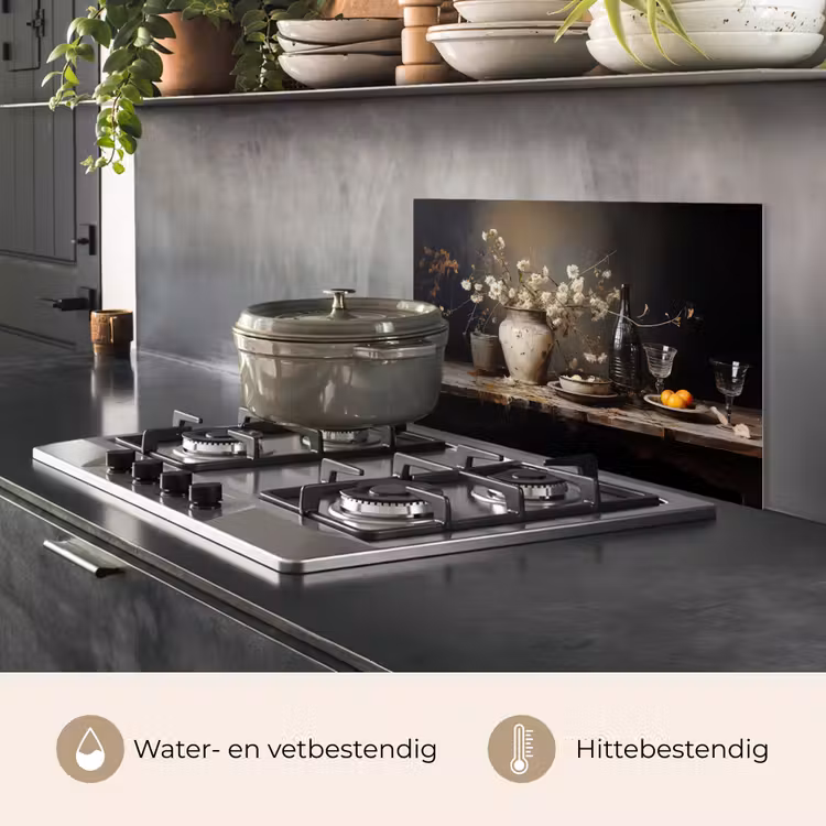 Spatscherm keuken - Stilleven - Bloemen - Boeket - Vaas - Wijn — 7