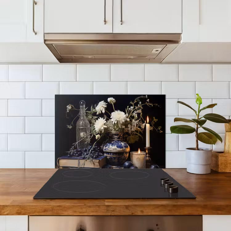 Spatscherm keuken - Stilleven - Bloemen - Kaarsen - Delfts blauw - Wit — 6