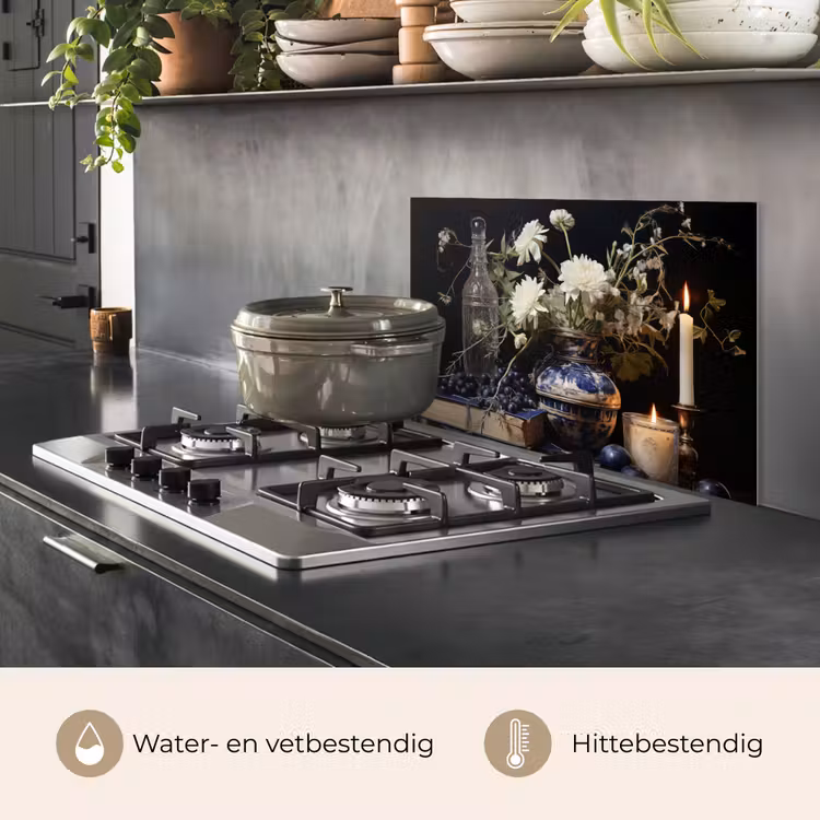 Spatscherm keuken - Stilleven - Bloemen - Kaarsen - Delfts blauw - Wit — 7