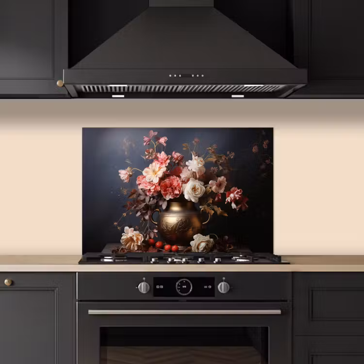 Spatscherm keuken - Stilleven - Bloemen - Rozen - Boeket - Vaas — 2