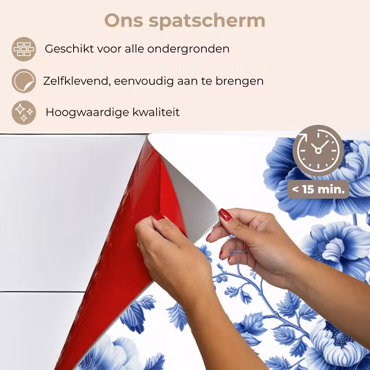 Spatscherm keuken - Bloemen - Delfts blauw - Kunst - Wit — 4